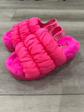 UGG Neon Pink Quilted Shearling Slide